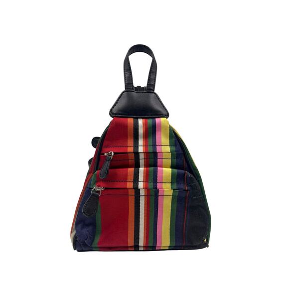 Villager by Liz Claiborne Womens Vintage 90s Striped Triangle Backpack Sling Bag - Picture 3 of 16